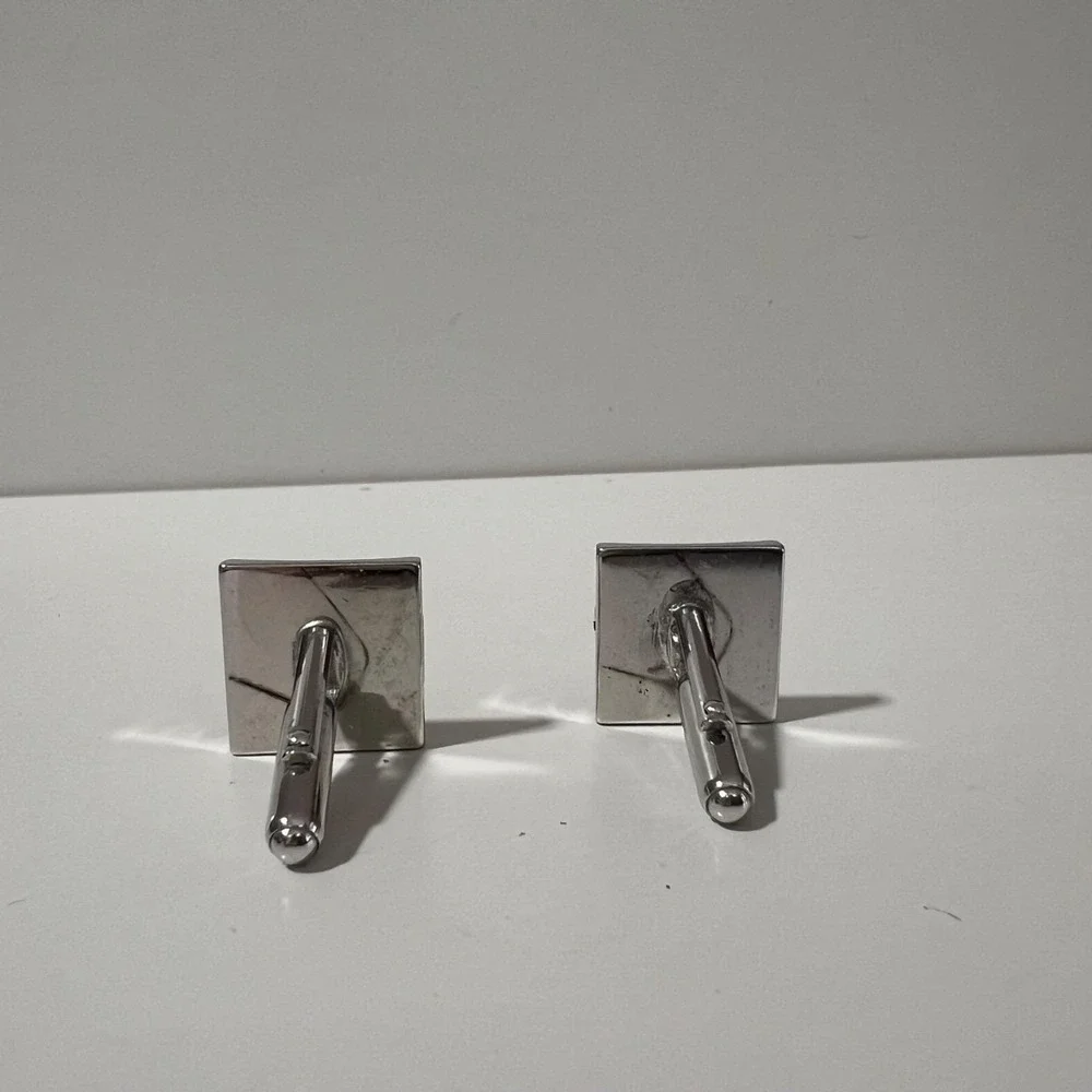 Vintage Anson Silver tone‎ square cufflinks w mixed metal rectangle bullet back